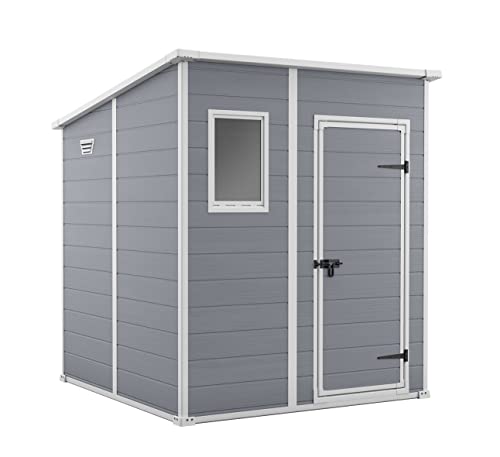 Keter Manor Pent Garden Storage Shed – 6 x 6 Feet – Grey – Durable and Weather-Resistant Outdoor Storage Solution – Dimensions: 200.6 x 183.5 x 183.0 cm