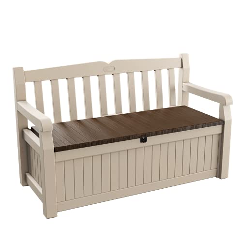 Keter Eden Bench 265L Outdoor Garden Storage Box – 60% Recycled Material – Beige with Wood Panel Effect – Fade-Resistant, All-Weather, Zero Maintenance – 2-Year Warranty