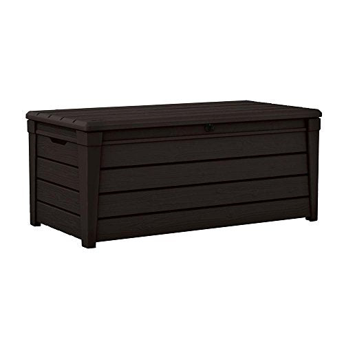 Keter Brightwood 454L Outdoor Garden Storage Box – 60% Recycled Material – Brown Wood Panel Effect – Fade-Resistant, All-Weather, Zero Maintenance – 2-Year Warranty