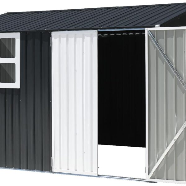 Verano Garden 10x8FT Outdoor Storage Shed, Large Galvanized Steel Metal Garden Shed with Window, Lockable Double Door