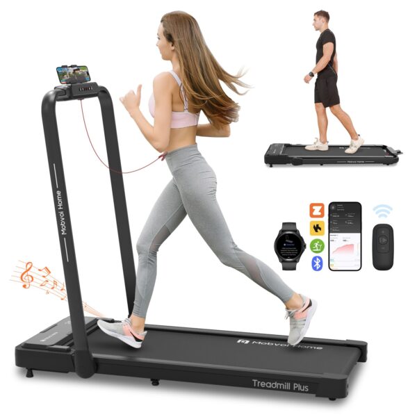 Mobvoi Home Treadmill Plus 3 in 1 Folding Treadmill Walking Pad 2.5HP Compact Under Desk Running Walking Machine for Home Office Remote Control LED Display 120kg 12KMH